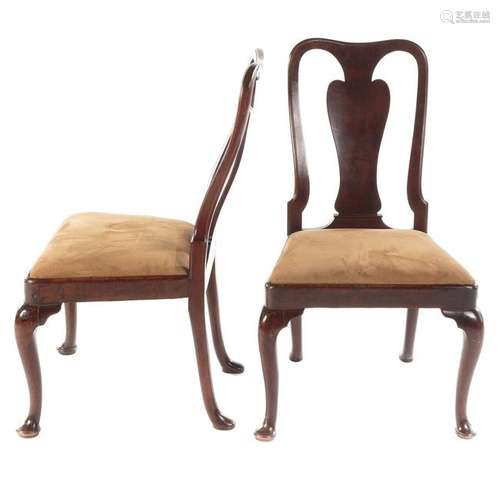 Pair George II Burl Walnut Side Chairs