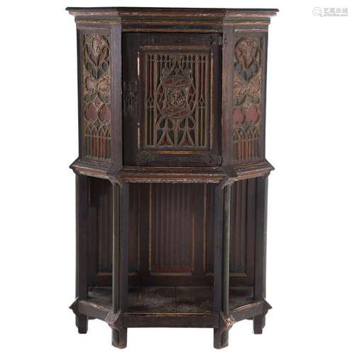 English Gothic Revival Parcel Gilt Carved Cabinet