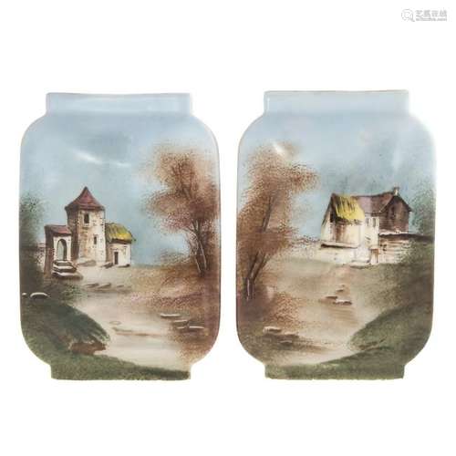 Pair Paris Porcelain Painted Panel Vases