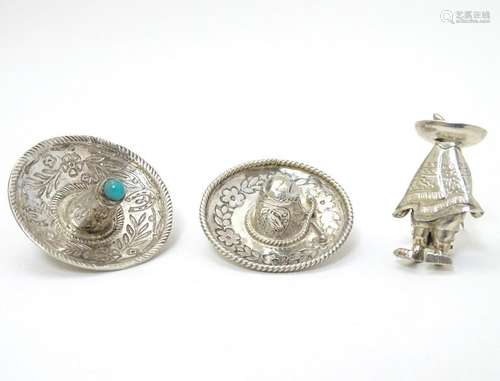 3 various mid-late 20thC Mexican silver brooches