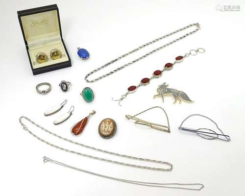 Assorted jewellery including a silver ring set with