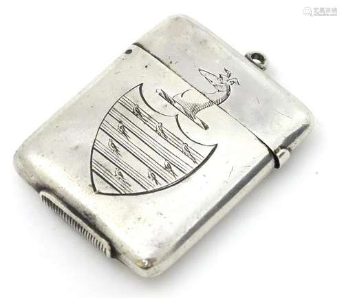 A Victorian silver vesta case with engraved monogram