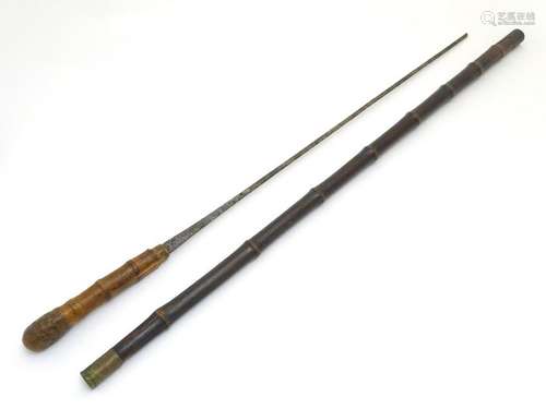 Militaria: a late 19thC sword stick, the '' blade