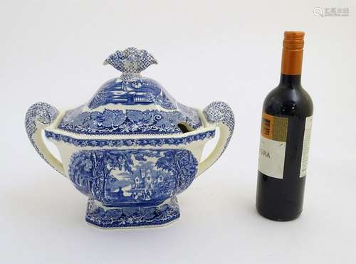 A Mason's Vista Ironstone China blue and white twin