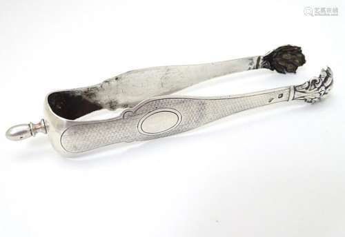 French silver sugar tongs with lions paw grips 6'' long