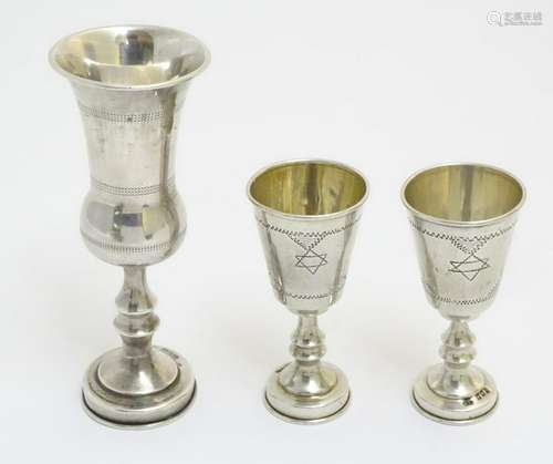 Judiaca : A pair silver kiddush cups hallmarked London