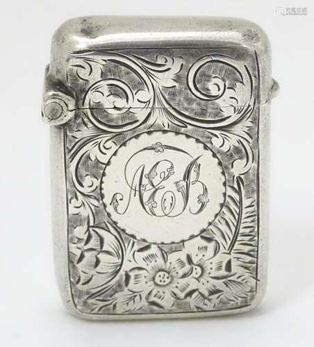 A Victorian  silver vesta case with engraved decoration