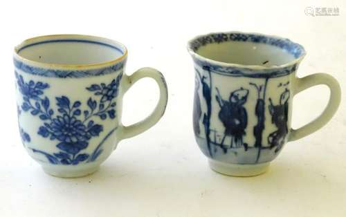 Two Chinese blue and white teacups, one decorated with