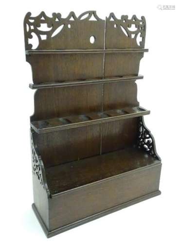 Pipe / Spoon Stand: a late 18thC oak spoon / pipe rack