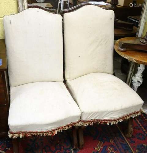 Two late 19thC continental walnut dining chairs with
