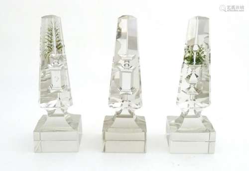 Glass prisms / obelisks  : Three Victorian glass