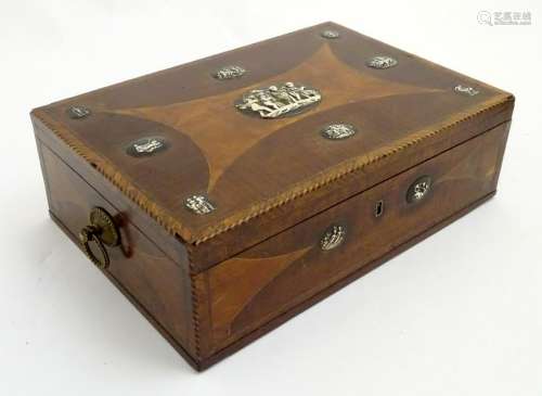 An 18thC Sheraton inlaid box, with 11 ebonised and
