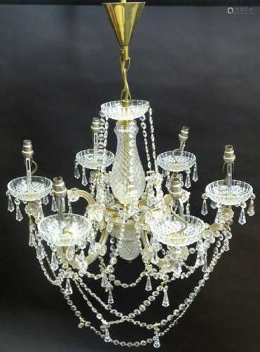 Chandelier: a glass 6 branch pendant electrolier with