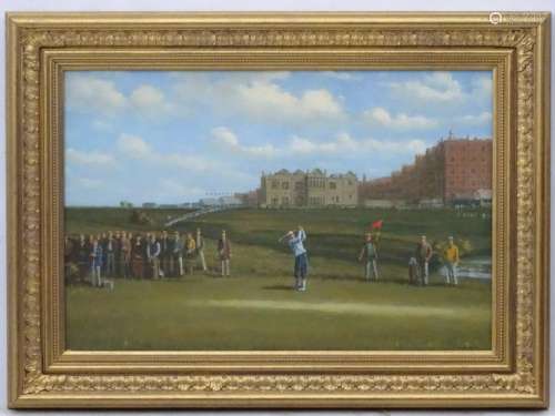 Paul Musin, XX, Oil on panel, Golfing scene at St.