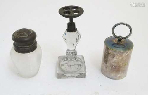 3 Victorian items: a facet cut glass pedestal with