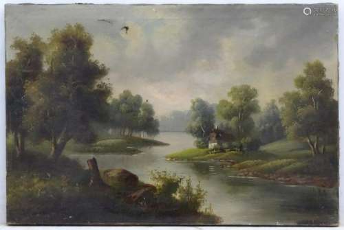 J Palmer late XX, Oil on canvas, River landscape,