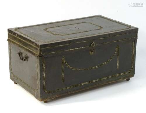 A Regency camphor wood chest, with a leather brass