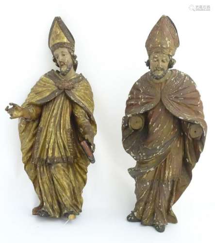 17thC /18thC carved, gilded and polychromed figures: