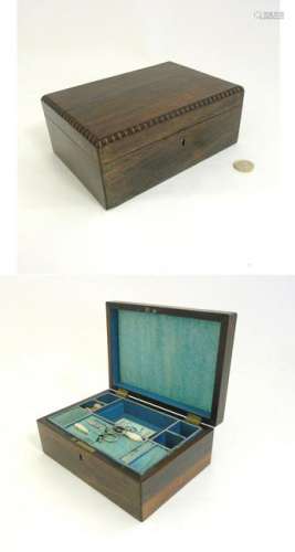 A late Regency Rosewood sewing box with silver thimble,