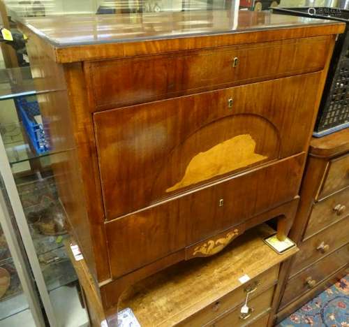 A mahogany and satinwood inlaid three drawer chest with