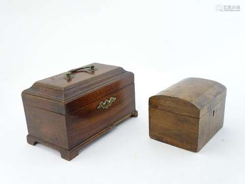 18thC Tea caddy : a mahogany , bracket footed caddy