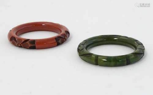 Chinese lacquer bracelets, two engraved green and