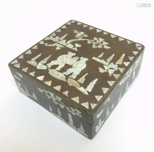 An Oriental lacquered box with mother of pearl and