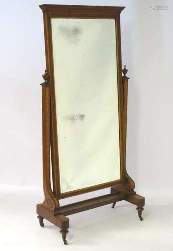 An Edwardian mahogany cheval mirror of large