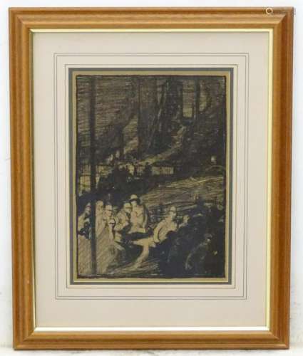 After 'FJ', Monochrome print, Figures in an industrial
