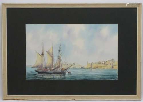 AM Galea, '78, Maltese, Watercolour, large A moored