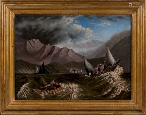 Attributed to Thomas Chambers (New York, 1808-1869)  Approaching Storm above a Mountainous Cove