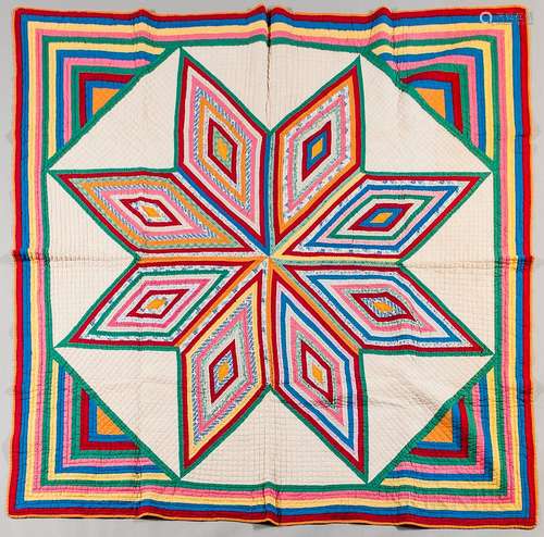 Hand-stitched Colorful Star of Bethlehem Quilt