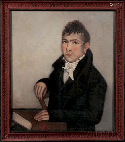 Ammi Phillips (New York/Connecticut, 1788-1865)  Portrait of a Gentleman with His Hand on a Book