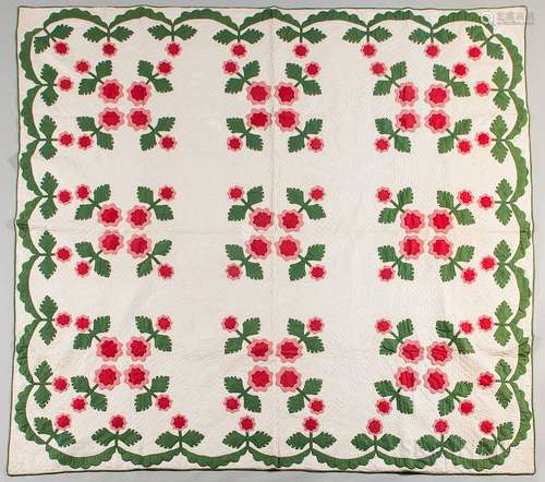 Hand-stitched Floral Applique Quilt