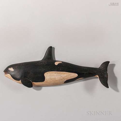 Carved and Painted Wooden Orca Whale Plaque