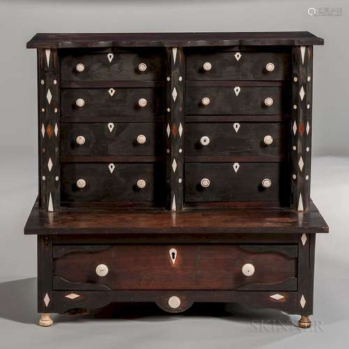 Small Ebony and Exotic Hardwood Whalebone-inlaid Cabinet