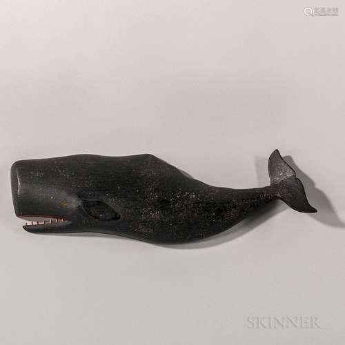 Carved and Painted Wooden Sperm Whale Plaque