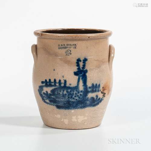 Two-gallon Cobalt Deer-decorated Stoneware Jar