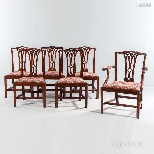 Set of Six Carved Mahogany Dining Chairs