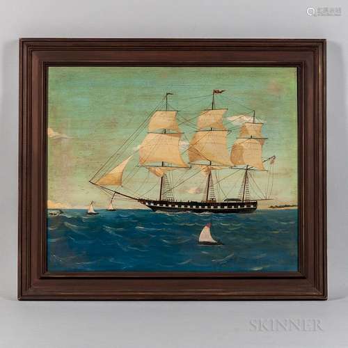 American School, Mid-20th Century  Primitive-style Portrait of a Sailing Ship