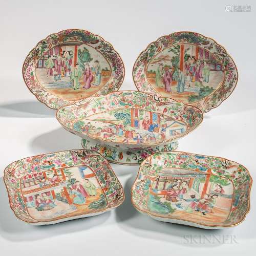 Five Rose Mandarin Export Porcelain Serving Dishes