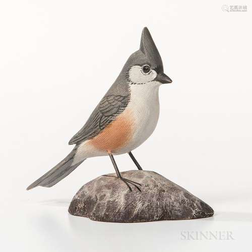Jess Blackstone Carved and Painted Miniature Tufted Titmouse