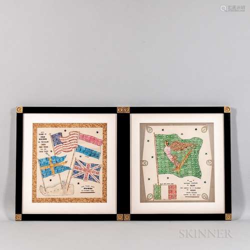 Two Stamp Art Pictures Featuring Flags