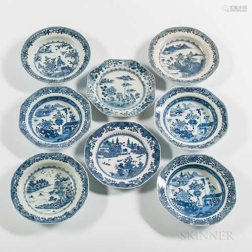 Eight Blue and White Export Porcelain Plates