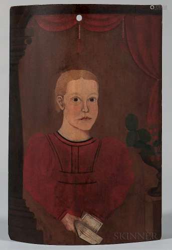 American School, Early 19th Century  Portrait of a Young Fair-haired Boy in a Red Dress with Strawberries