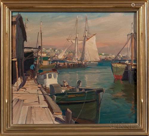 Emile Albert Gruppe (Massachusetts, 1896-1978)  Wharf Scene