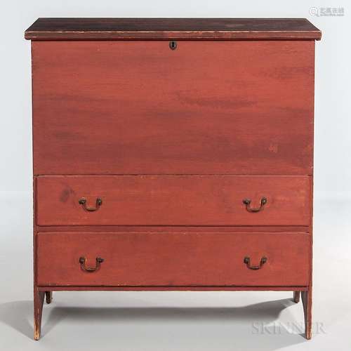 Red-painted Blanket Chest over Two Drawers