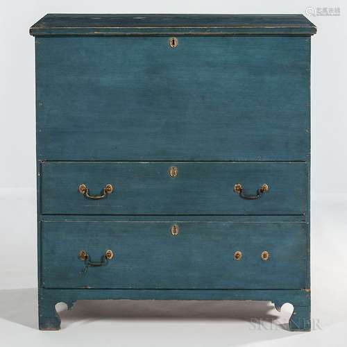 Blue-painted Blanket Chest over Two Drawers