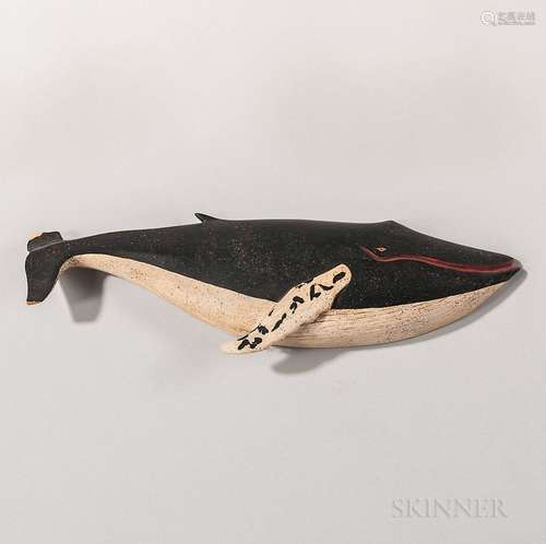 Carved and Painted Wooden Humpback Whale Plaque