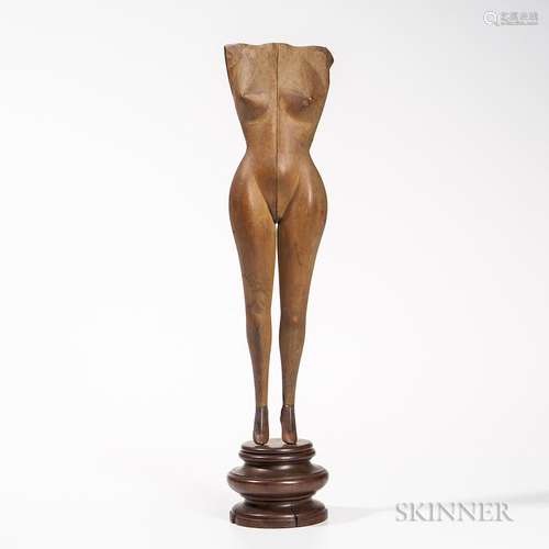 Carved Wooden Nude Female Torso